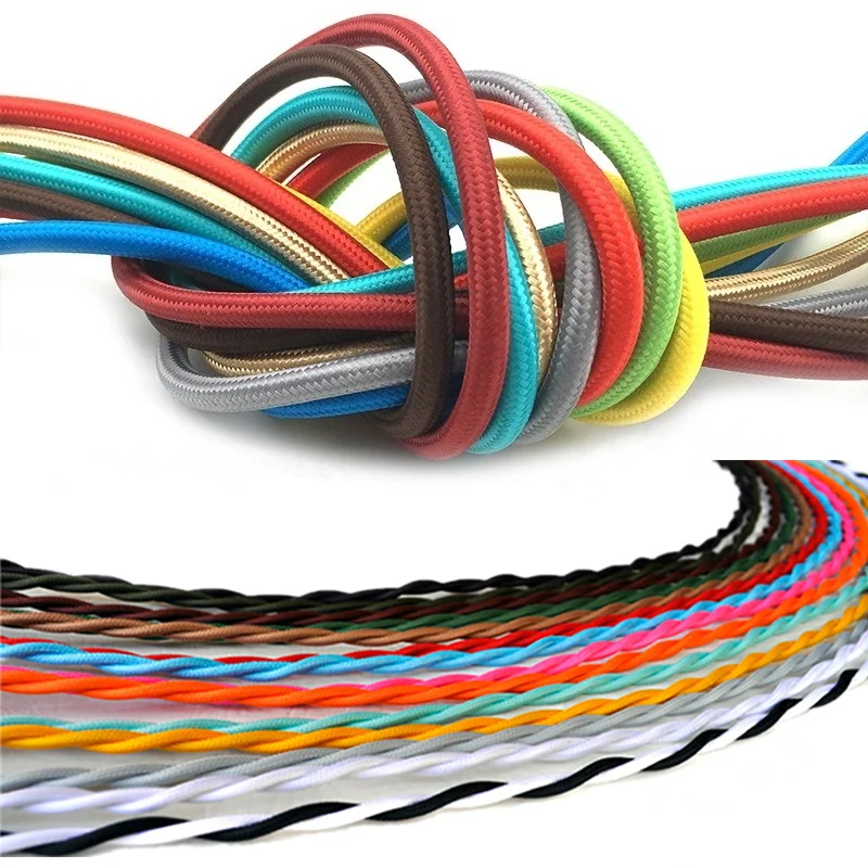 Antique Cloth Covered Electrical Cord Vintage Fabric Braid Lamp cable Retro textile Pendant lamp Wire 2*0.75MM