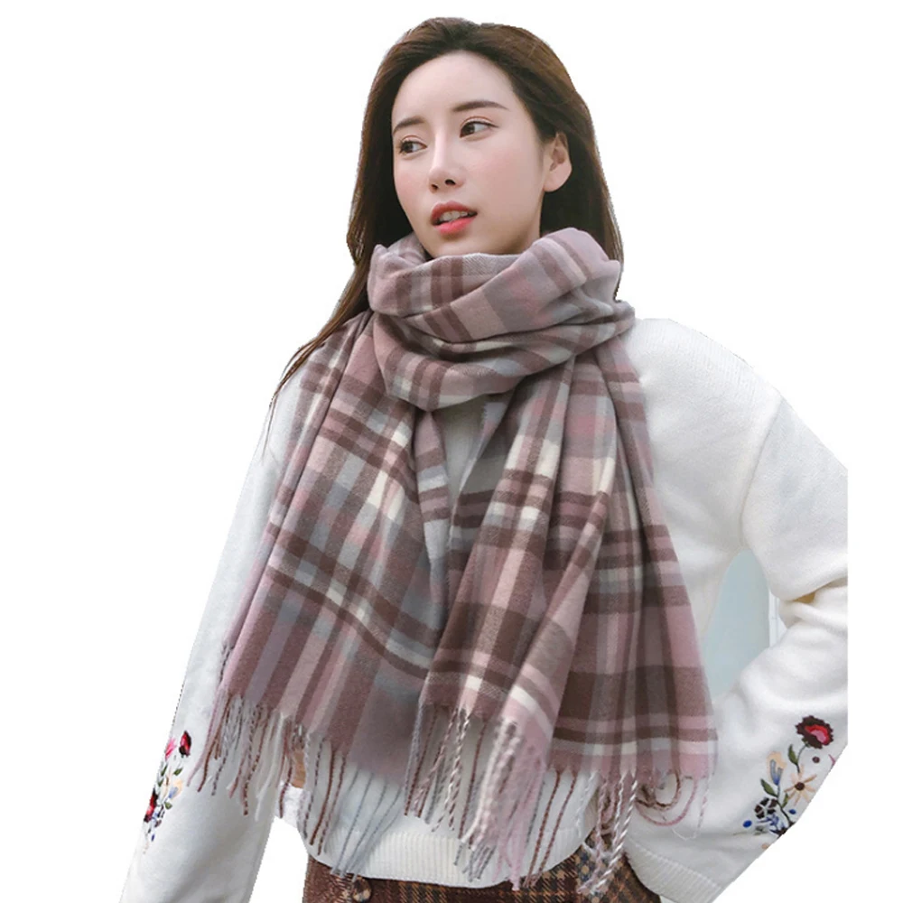 2023 Female Winter Warm Plaid Wool Scarf Long Tassel Wrap Shawl Windbreak Tippet Women Cashmere Scarves