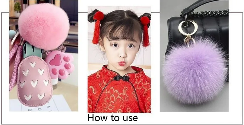 Top seller Pink Sweet Heart Keychain Fur Ball 8cm Pom pom Keychains