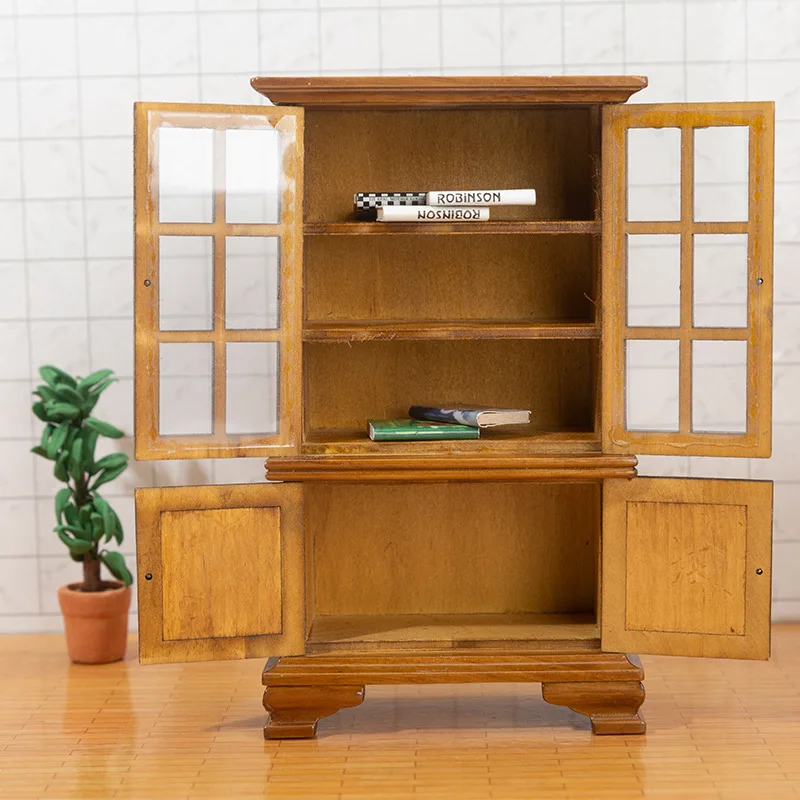 1:12 Doll house Furniture Display Stands Can be Opened Mini Bookshelves Cabinets Decorated Wooden Mini Lockers