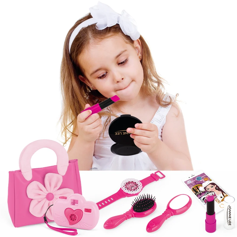 Real kids Pretend Play Toys  Play Beauty & Birthday Gift cute pink dress up game cosmetic bag Make Up Toy For Girl