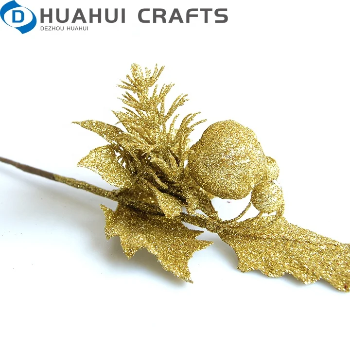 
Wholesale Christmas Tree Decoration Artificial Glitter Poinsettia Flowers Artificial Christmas Flower Branch New Year 