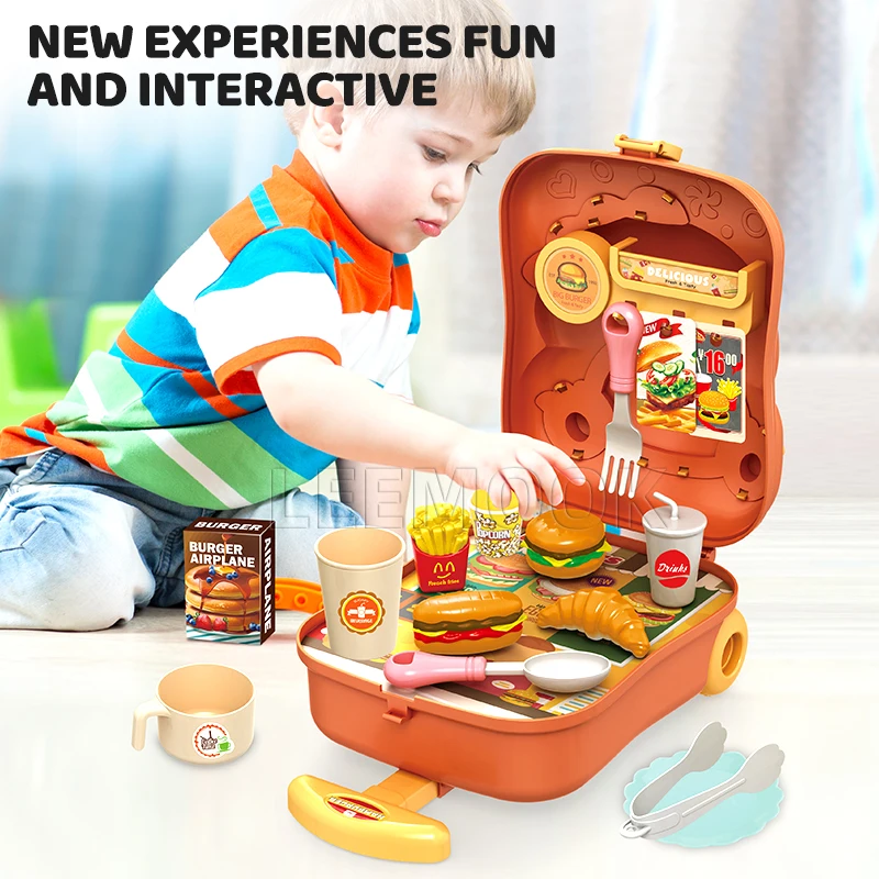 Leemook 2 In 1 Kids Pretend Play Toy Plastic Hamburger Fries Playhouse Toys Kitchen Kit