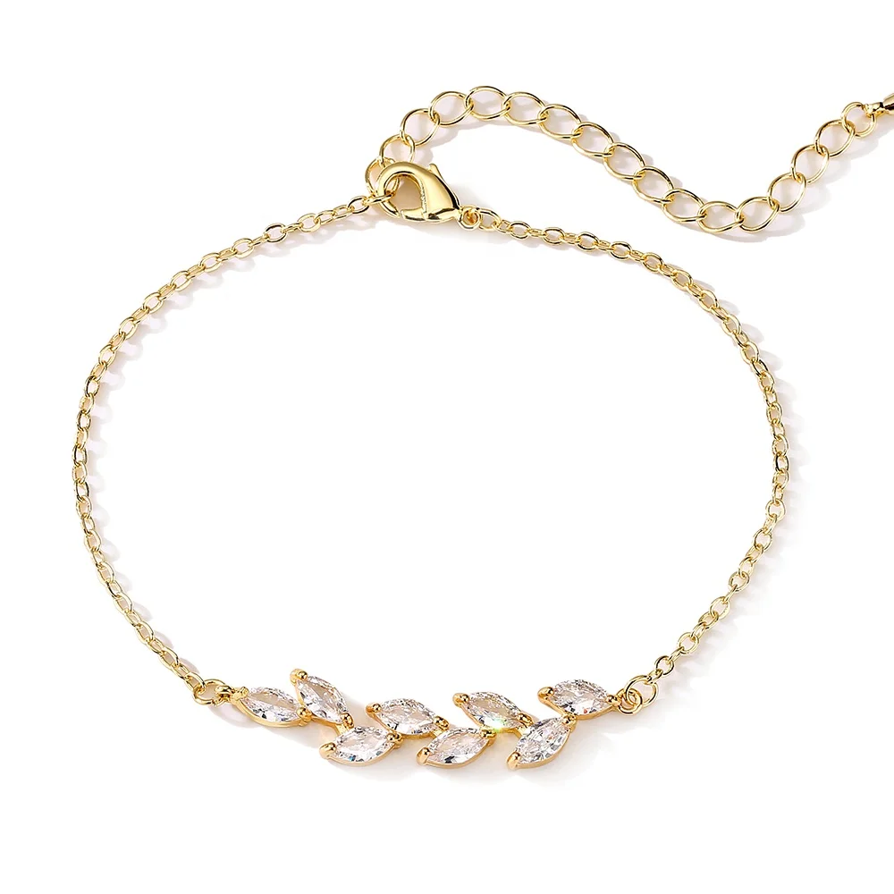 RAKOL BP2275 High Quality Simple Leaf Shaped 18K Gold Plated Tennis Jewelry Zircon Women Bracelets For Souvenirs