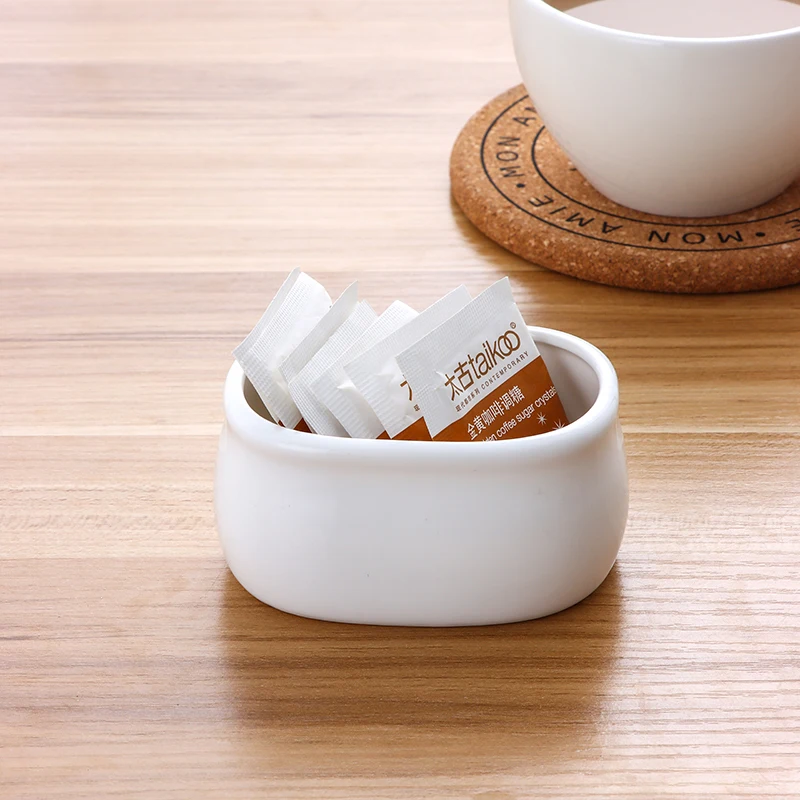 Oval White Ceramic Sugar Bowl 4-Inch Durable Porcelain Tableware for Weddings Restaurants Hotels and Parties