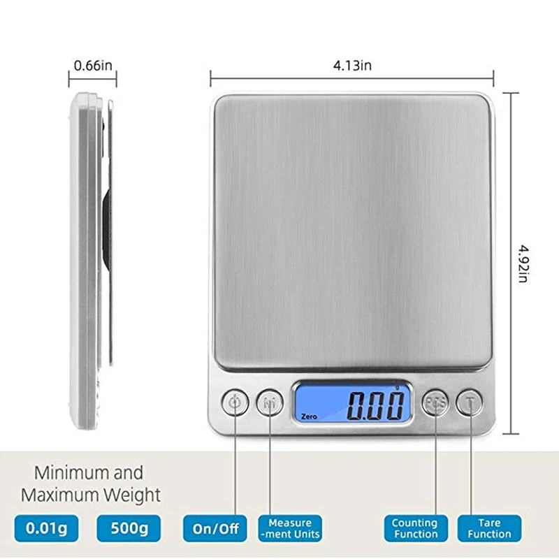 Test Instruments 500/0.01g 3000g/0.1g LCD Portable Mini Electronic Digital Scales Pocket Case Postal Kitchen Jewelry Weight Bal