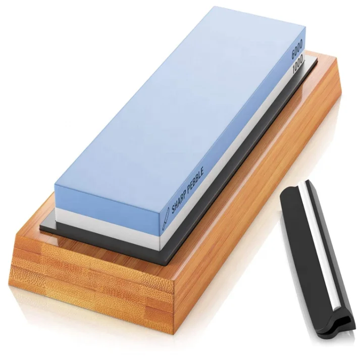Premium Knife Sharpening Stone 1000/6000 Whetstone Sharpener NonSlip Bamboo Base & Angle