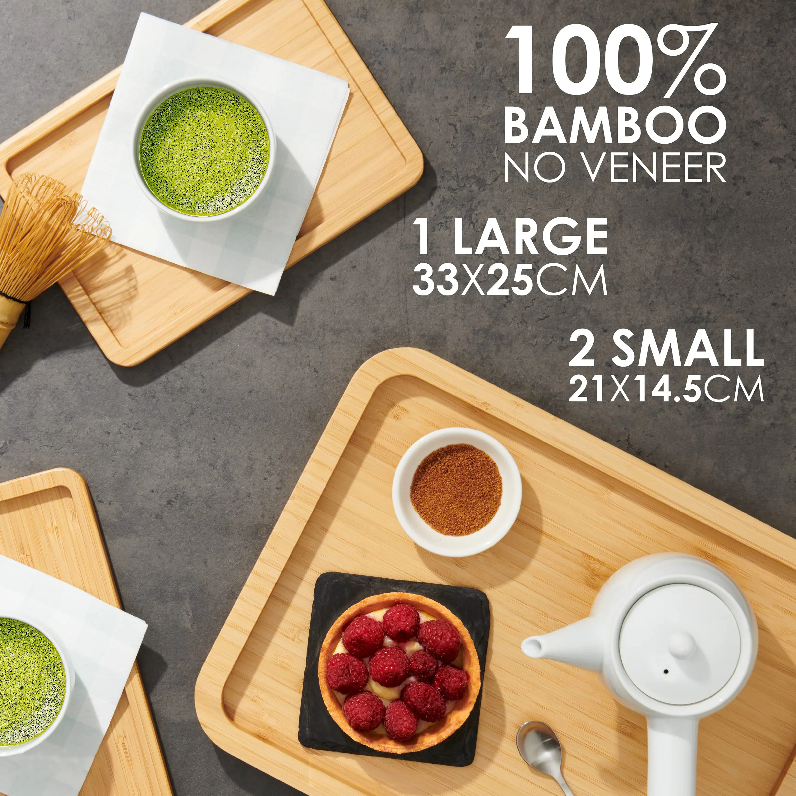 Rectangular Bamboo Serving Tray Set for Food, Tea, Coffee, Drinks Storage Wooden Tray Cutting board set