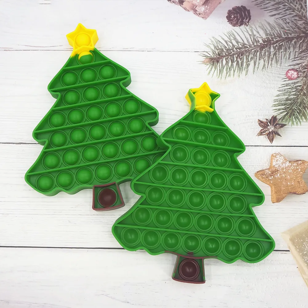 Pop Christmas Tree Shape Fidget Toys Push Bubble Anti Stress Toy Children Sensory Training Christmas Gifts