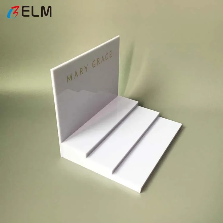 Custom cream lipsticks acrylic white display stand 3 tiered counter top