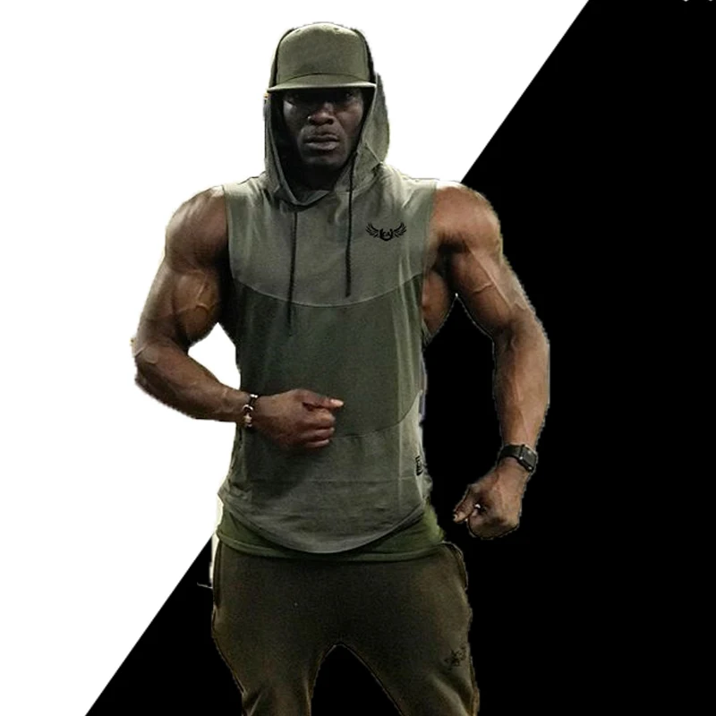 Men Gym Printed Knitted Gym Running Waist Trainers Vest Private Labeling Vest Hoodie