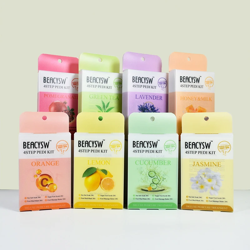 Different Scents Foot Pedicure Care Set With Sea Salt Soaked ,Sugar Scrub, Foot Mask And Foot Cream