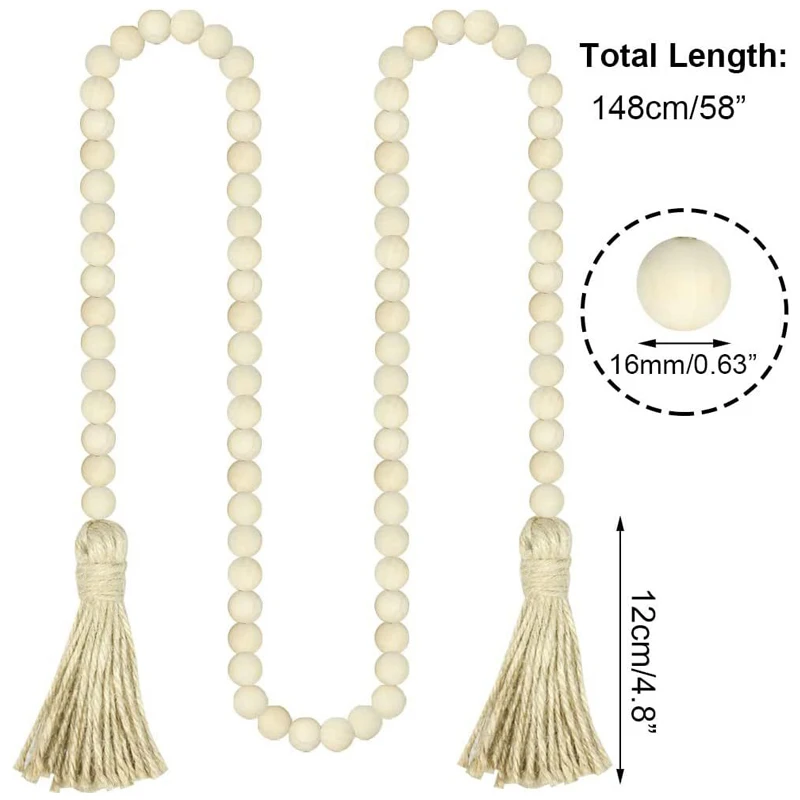 Home Decor Prayer Boho Beads Big Wall Hanging Decor Farmhouse Beads 58in Wood Bead Garland with Tassels