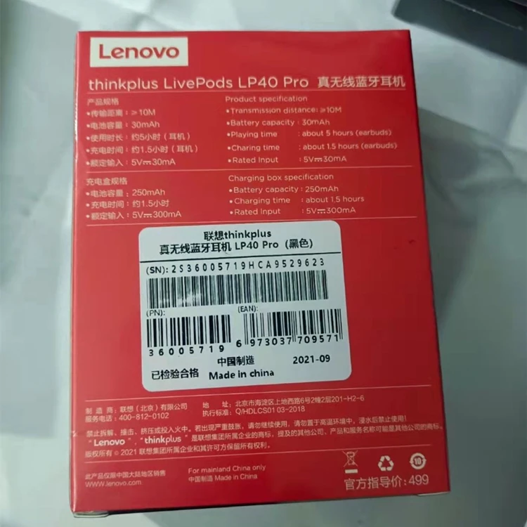 Lenovo LP40PRO Handsfree Earbuds Stereo Headset Waterproof Headsets TWS Wireless Earphones LP40 PRO