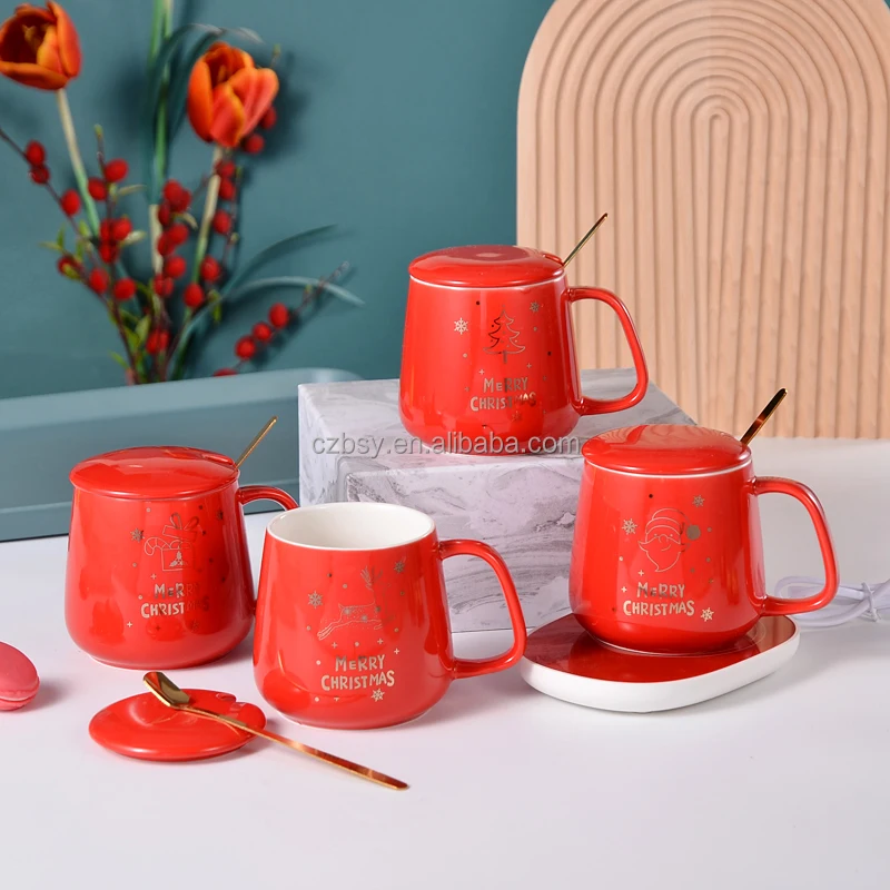 Christmas55 degree constant temperature ceramic Mug Coffee Cup with Heater smart thermal coasters Electric Mug warmer coffee cup