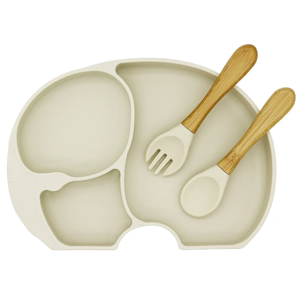 Gift Box Set Bpa Free Silicone Newborn Tableware Children Kids Divided Dish Feeding Spoon Suction Bowl Set Baby Silicone Plate