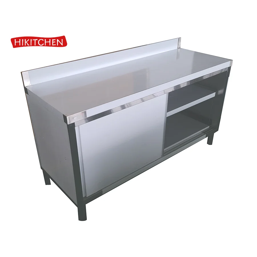 Assembled Style Stainless Steel Sliding Middle Shelf storage Tableware Kitchen Work Table Cupboard With Backsplash
