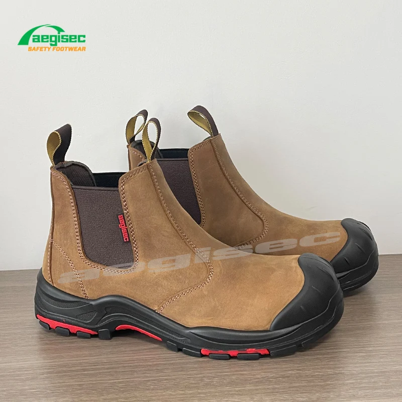 AEGISEC Crazy Horse slip Resistant Rubber Safety Boots Steel Toe Cap Penetration protection Mining for Work