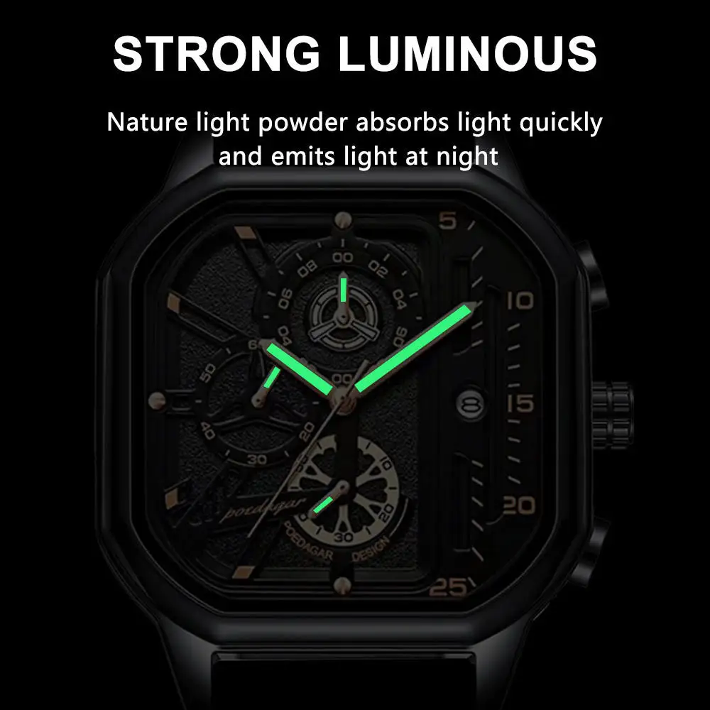 2023 New POEDAGAR 992 Luxury Watch Business Waterproof Male Clock Luminous Date Stainless Steel Square Quartz Men Watch rel