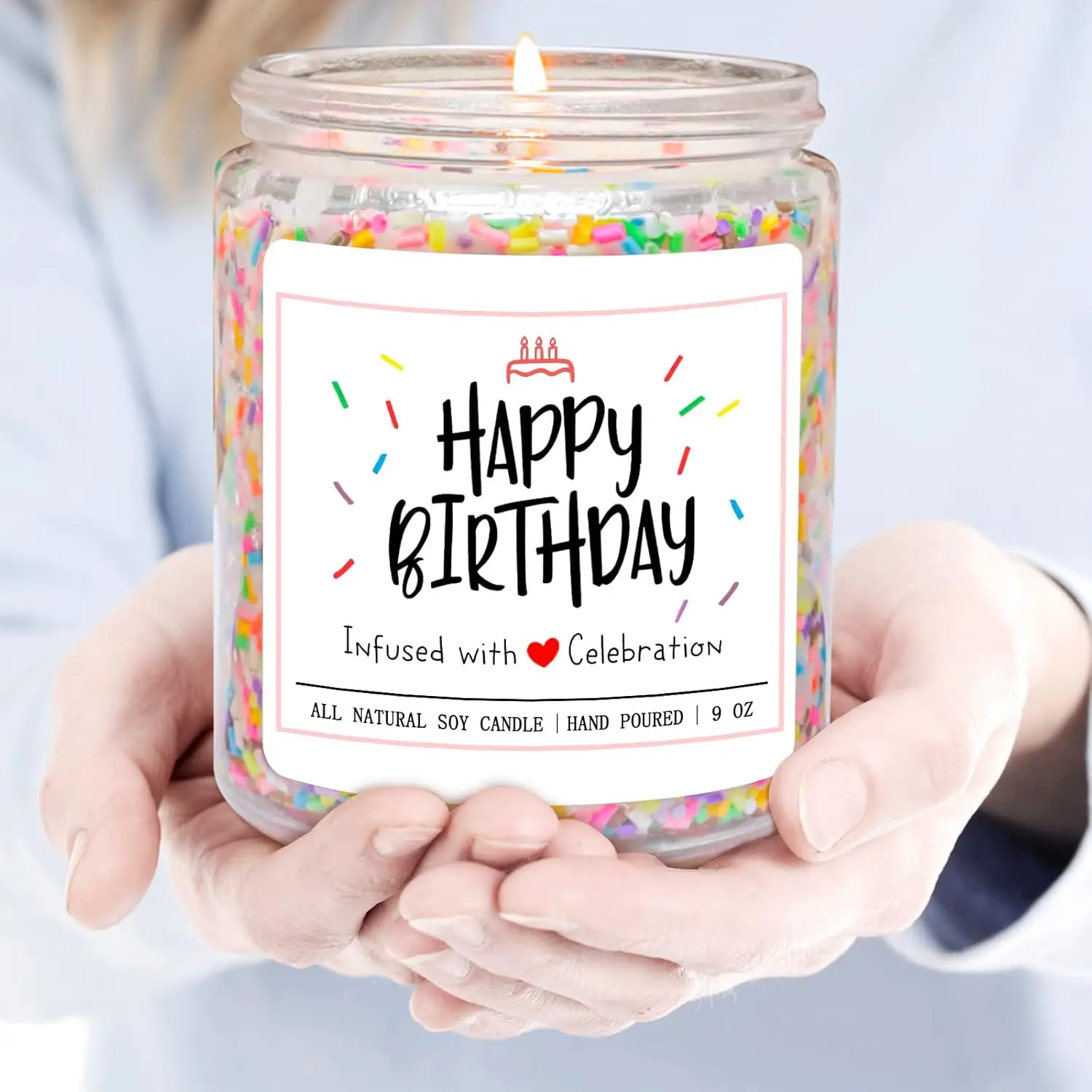 Decoration Candy Candle Vanilla Birthday Cake Scent  Candle with Sprinkles Cute Birthday Gifts for Women Ideas 9 oz  Bday Gift