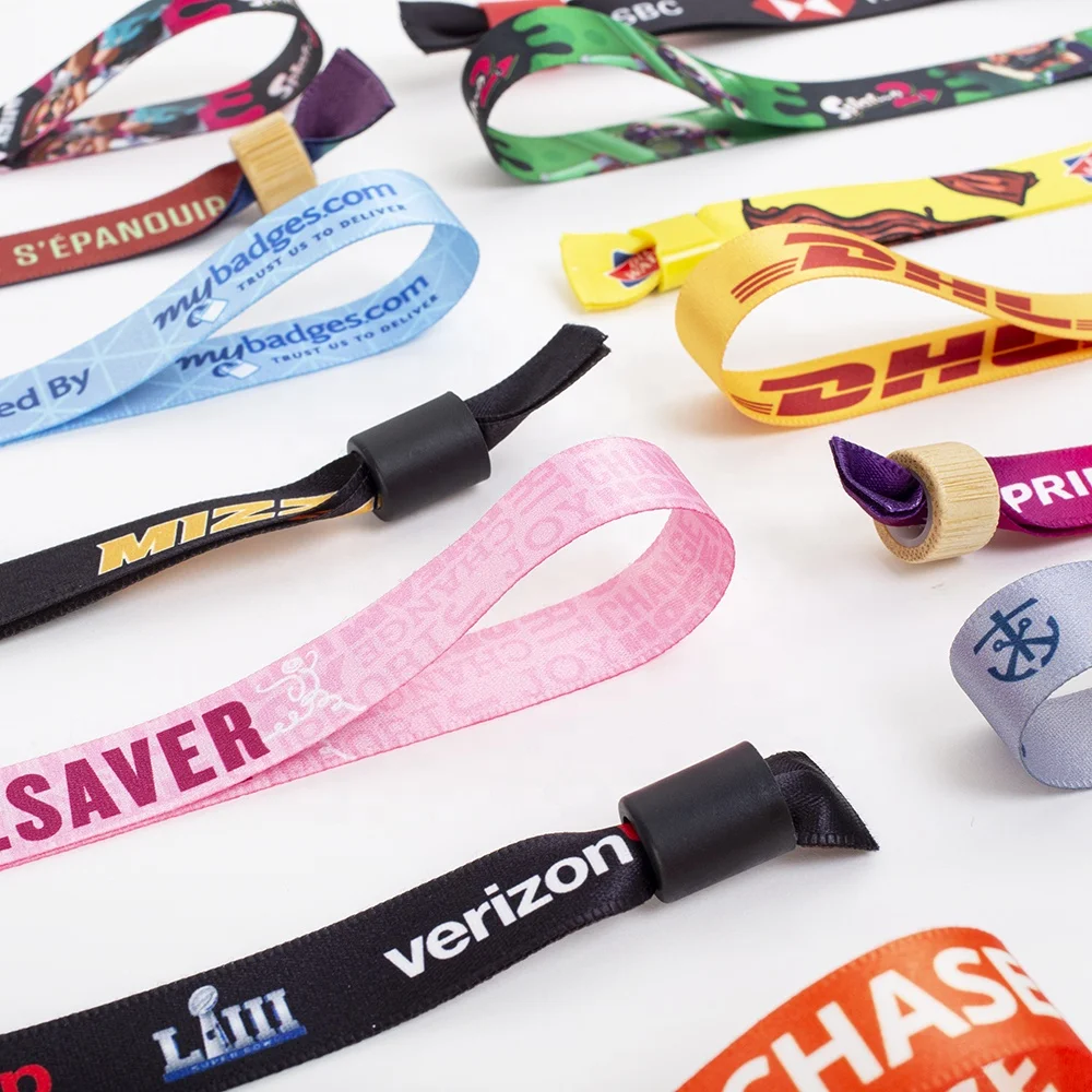 Eco Friendly RPET Adjustable Plastic Clip Event Party Bracelet Custom Festival Soft Fabric Woven Wristbands Bracelet