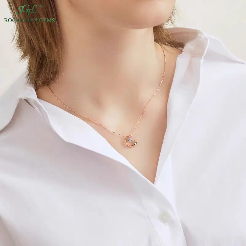 Bocarman 18 k gold moon natural diamond necklace0.25ct RTS 18K  gold necklace Jewelry Set