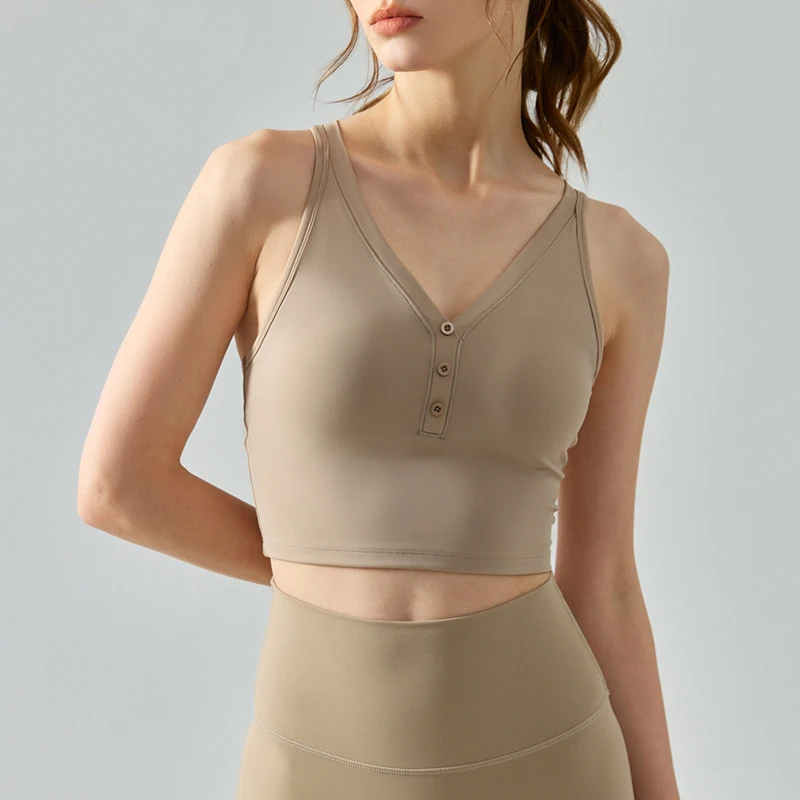 JY V-neck sports vest with chest pad summer wear sexy cross back yoga suit top solid color fitness vest women