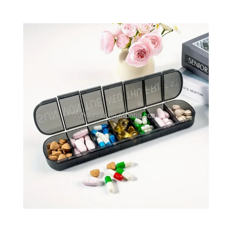 Weekly 7 grids travel promotional pill Storage case large capacity custom pill organizer 7 days medicine box Plastic pill box