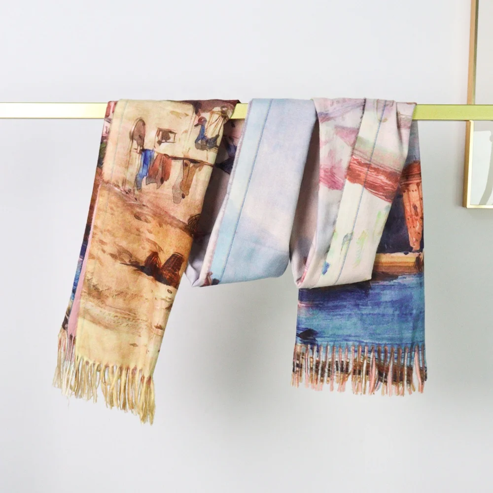 Customized Print Winter Warm Cheap Pashmina Scarves And Shawls Cashmere For Christmas Gift Scarf