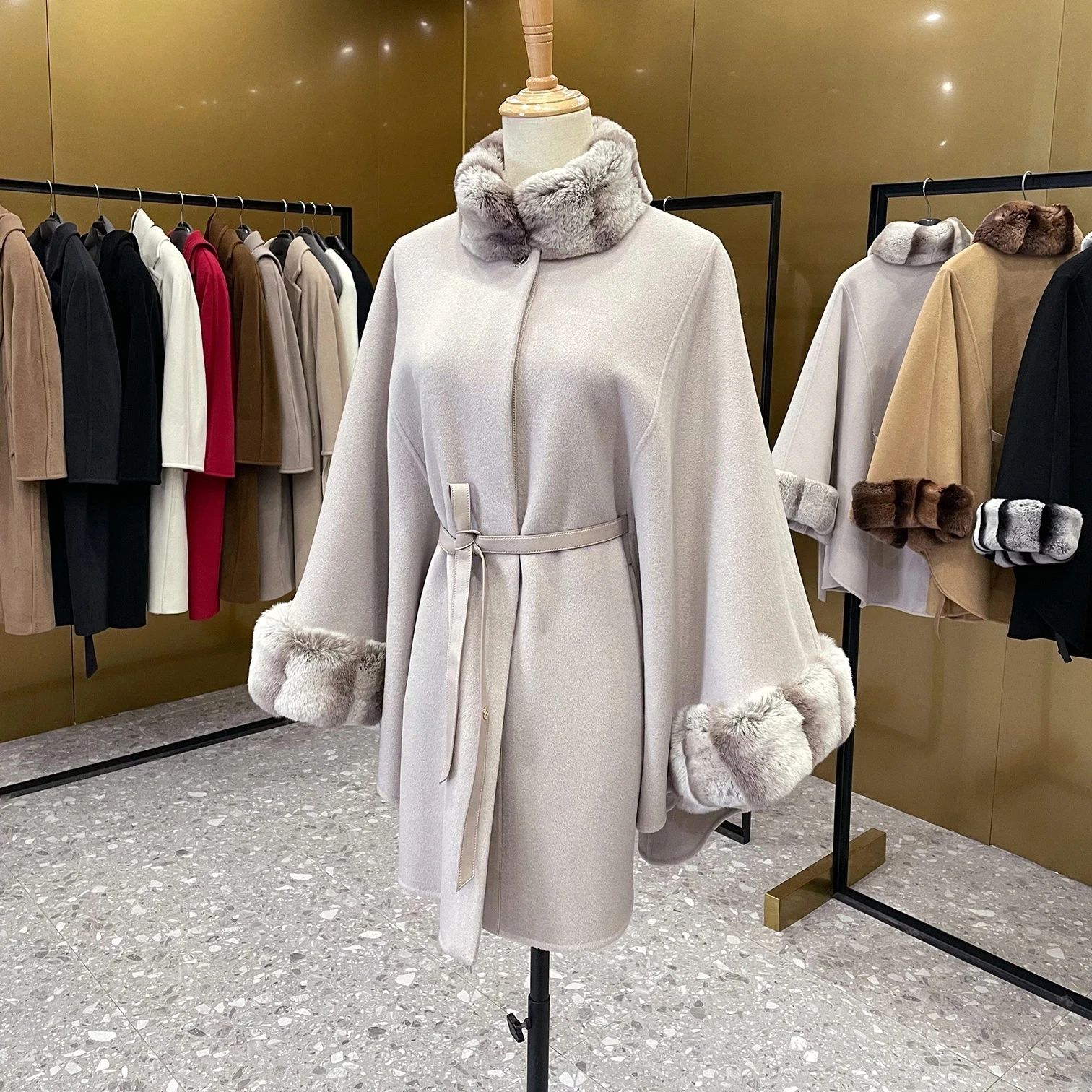 Famous brand new  2023 fashion Real Fur Coat and Jacket Women Natural Fox Fur Collar Cashmere Woolen coats