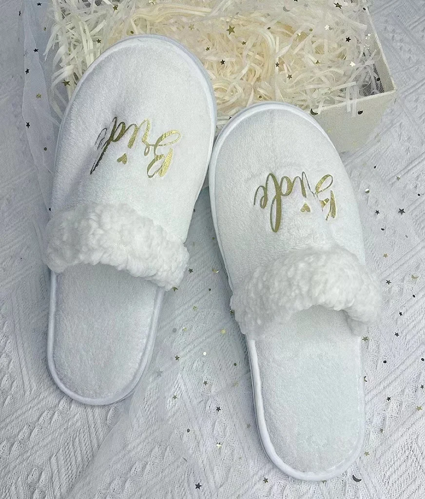 Custom Wedding Bride Bridesmaid Bachelorette Party Slippers Personalized Fits All Adults Wedding Maid of Honor Gifts