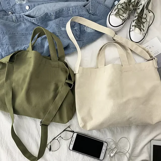 Custom Large Shoulder Bag Eco Messenger Bags Casual Cotton Canvas Tote Crossbody Canvas Bag