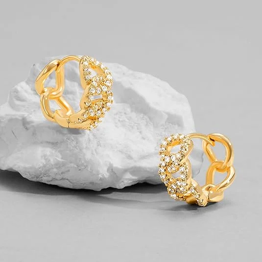 NATUNA 18K Gold Plated Zircon Geometric Diamond Stud Statement Hoops Earrings Jewelry for Women