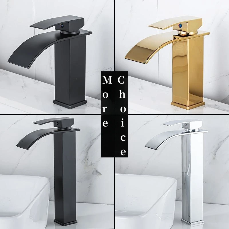 Wholesale chrome square stainless steel plating single hole hand wash basin sink bathroom waterfall water faucets mixers taps