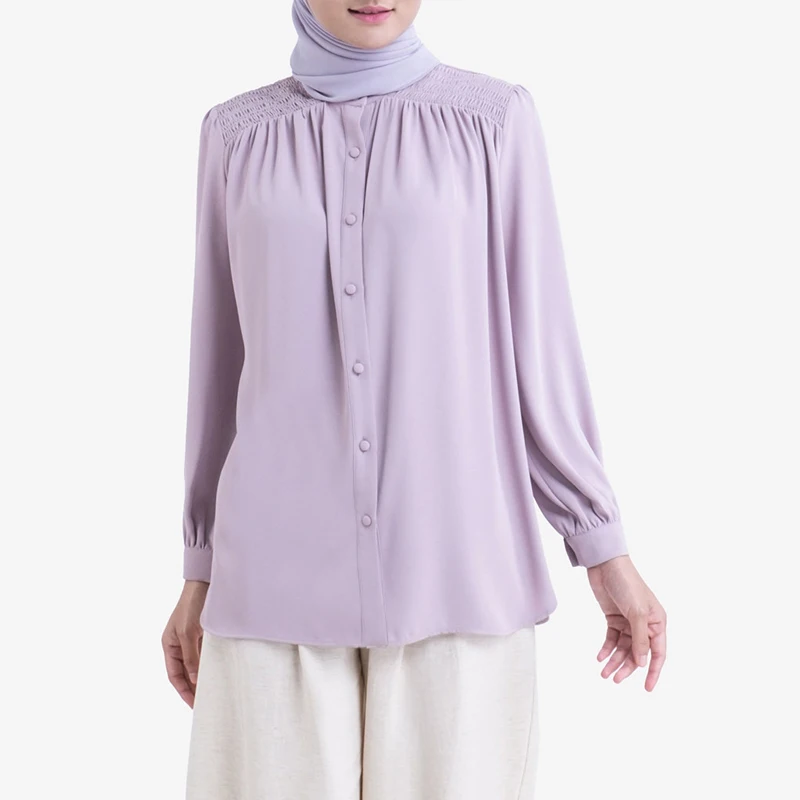 Blouses En Shirts Voor Dames Modeste Button Chiffon Blouses Et Chemises Elegant Women Tops Long Sleeve Blouses For Muslim Women