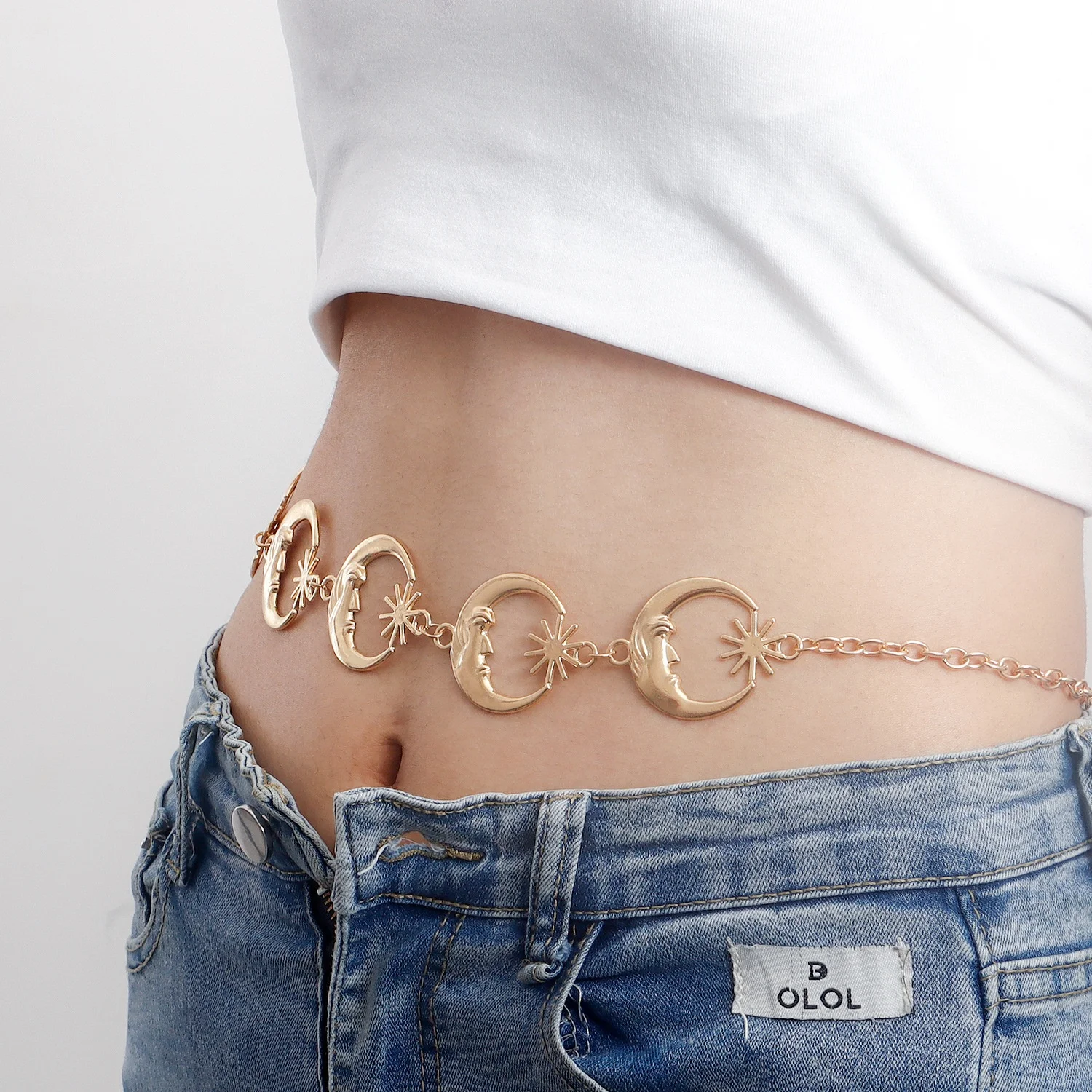 2022 New Sexy Shiny Waist Chain for women 18K Gold Plated Alloy Moon Star Stitched Belt Belly Bikini Beach Body Jewelry