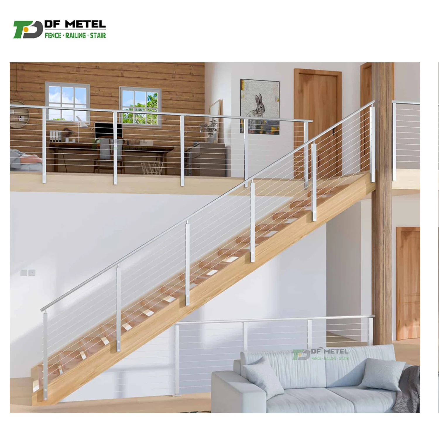 DF Easy DIY Stainless Balcony Cable Railings 36 Inch Deck Railing Post Wrought Iron Wire Rail