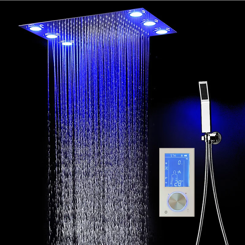 Цифровой термостатический потолочный светодиодный дождевой Душ HM для отеля, панель сенсорного управления для ванной комнаты, настенный смеситель, набор для душа