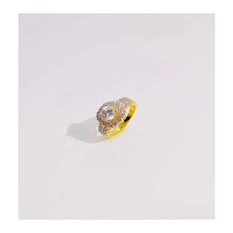 Jewelry Saudi Arabia gold plated wedding ring two color zircon ring