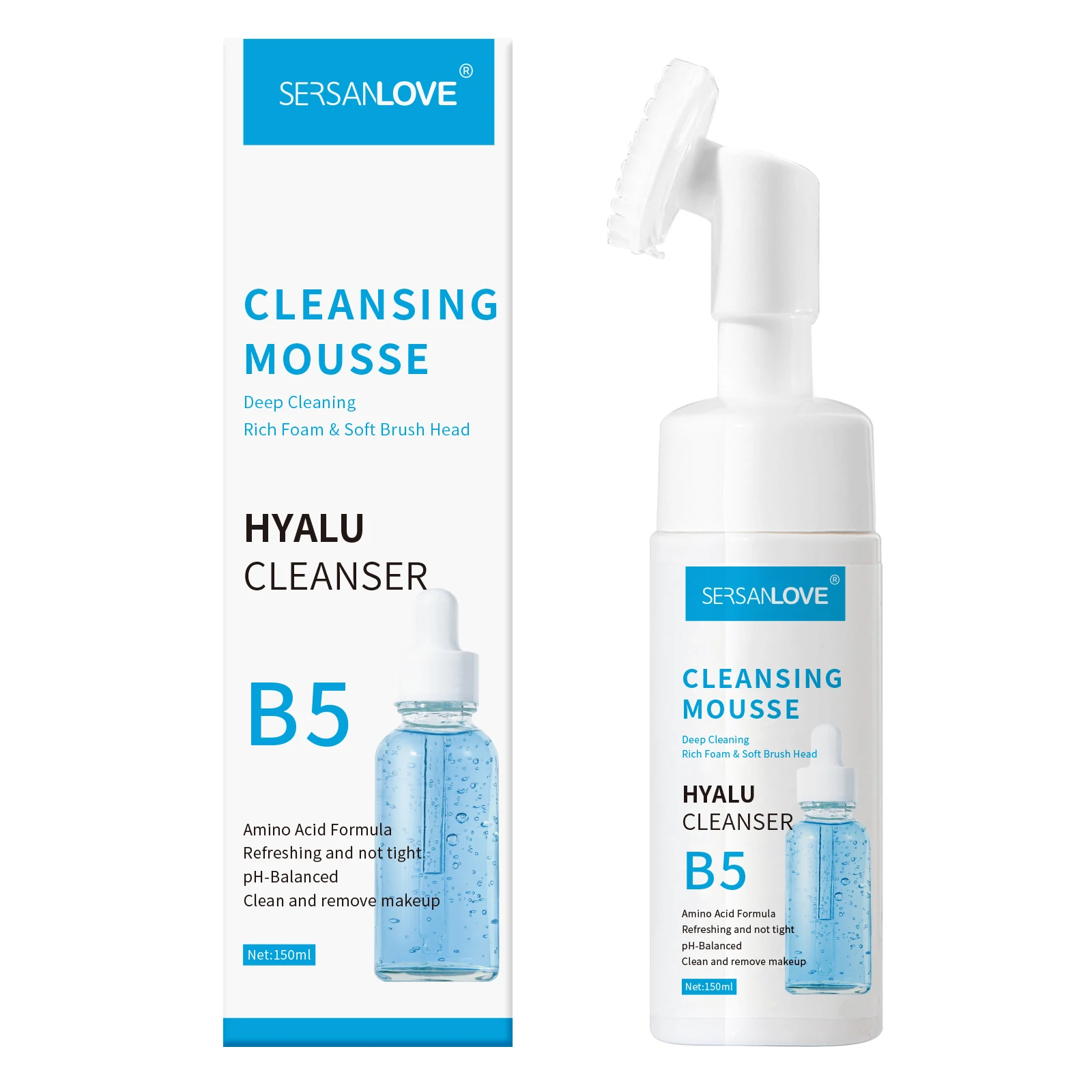 SERSANLOVE Private Label Amino Acid Cleansing Mousse Remove Makeup Moisturizing Face Wash B5 Foaming Facial Cleanser