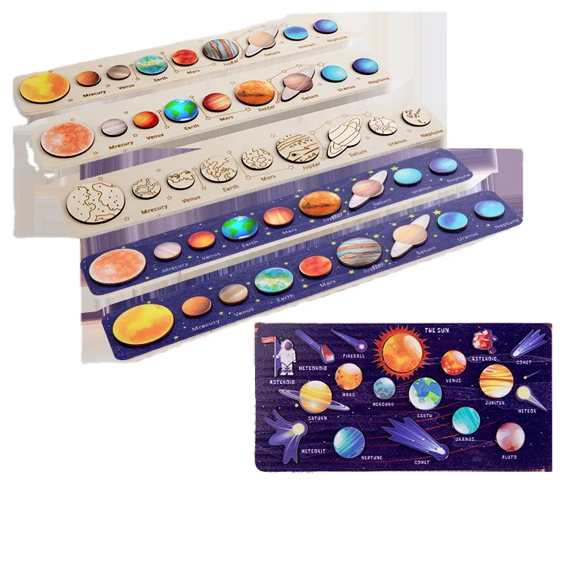 Hot selling Planets Jigsaw Thinking Training Newly Solar System Wooden Puzzle Toys kids Educational Montessori Game Toys