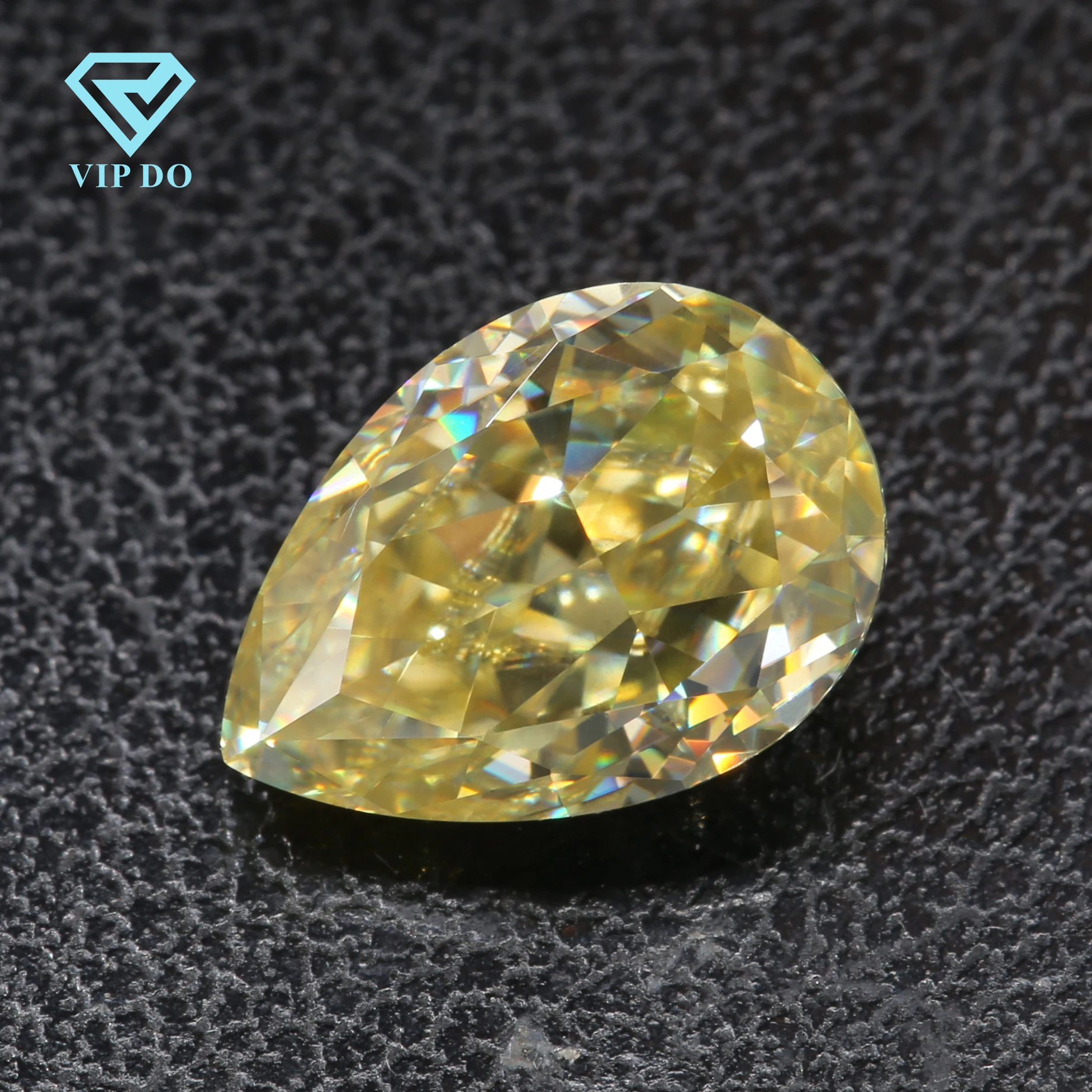 Pear cut fancy vivid yellow moissanite loose gemstones pear shape ice crushed cut original dark yellow moissanite diamonds