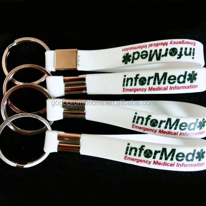 OEM Personalised custom debossed logo Promotion keychain Cheap Rubber wristband silicone bracelet keychain