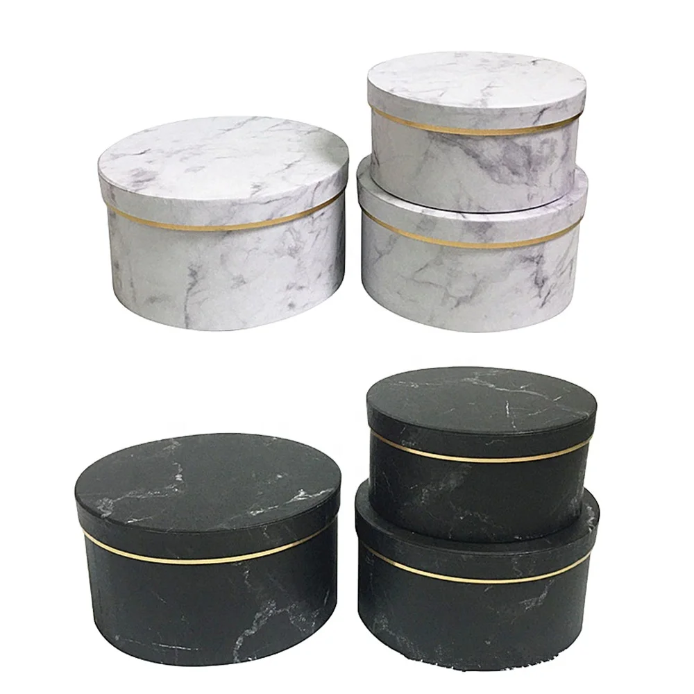 INUNION Premium Quality Home Decor White Marble Set of 3 Round Beautiful Practical Cardboard Mom Gift Arrangements Flower Boxes