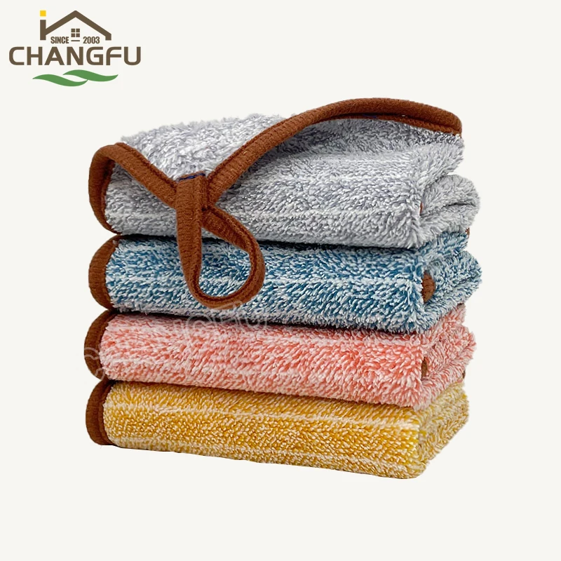 Changfu Reusable Microfiber  Charcoal Stripe Dish cleaning Cloth for Washing and coral fleece towels in Kitchen