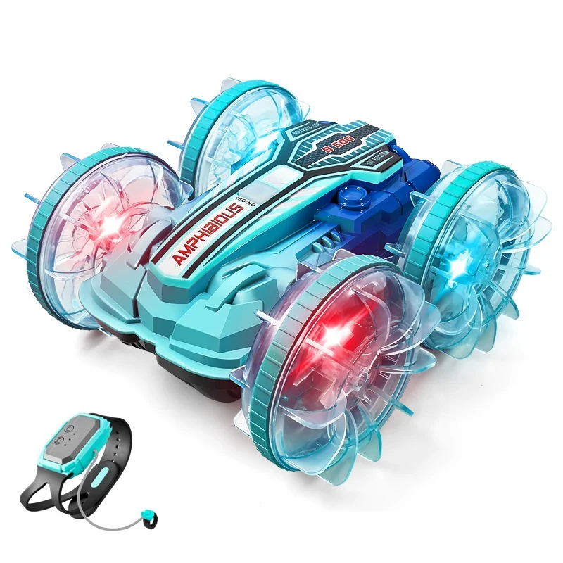 Dropship 2.4G Gesture Sensor Amphibious RC Stunt Car Toys With Lights Glow Wheel Aqua Drift Remote Control Vehicle Toy