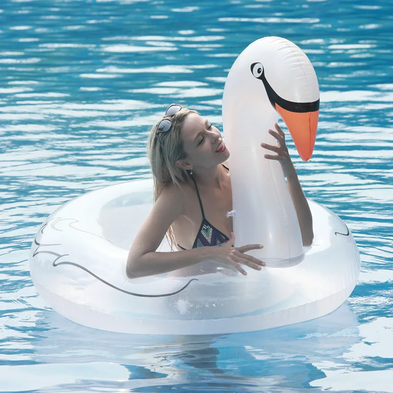 Inflatable swan swim ring with feather inside inflatable ride-on pool float swimming ring for adults