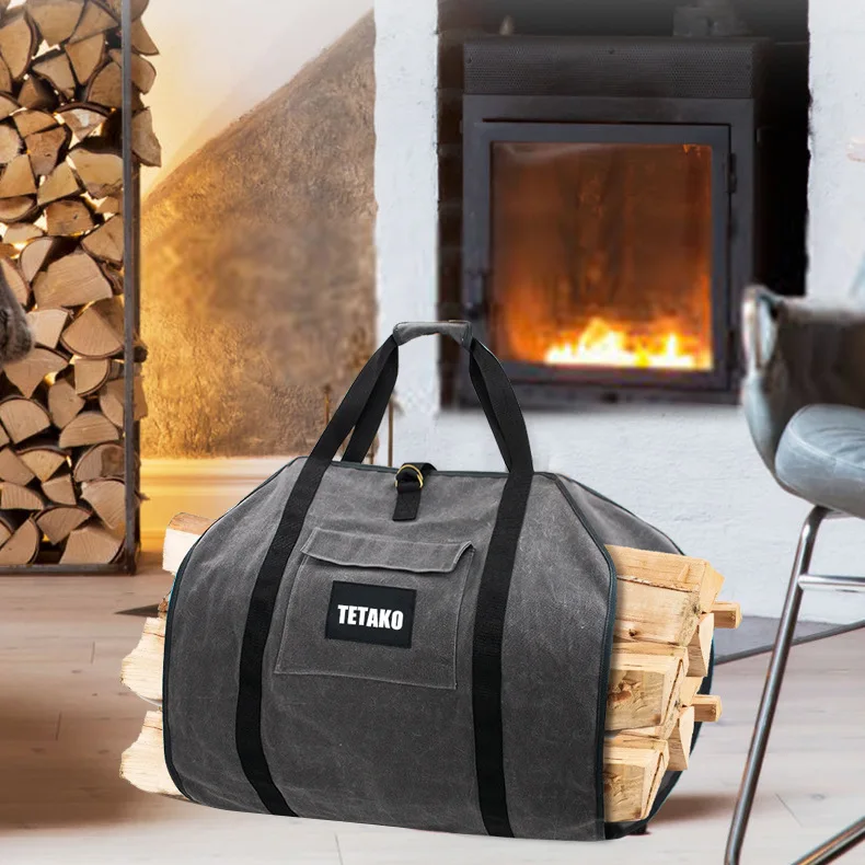 Factory custom size oem Firewood Carrier bag with Handles for Carrying Wood at Home or Camping by Outdoor