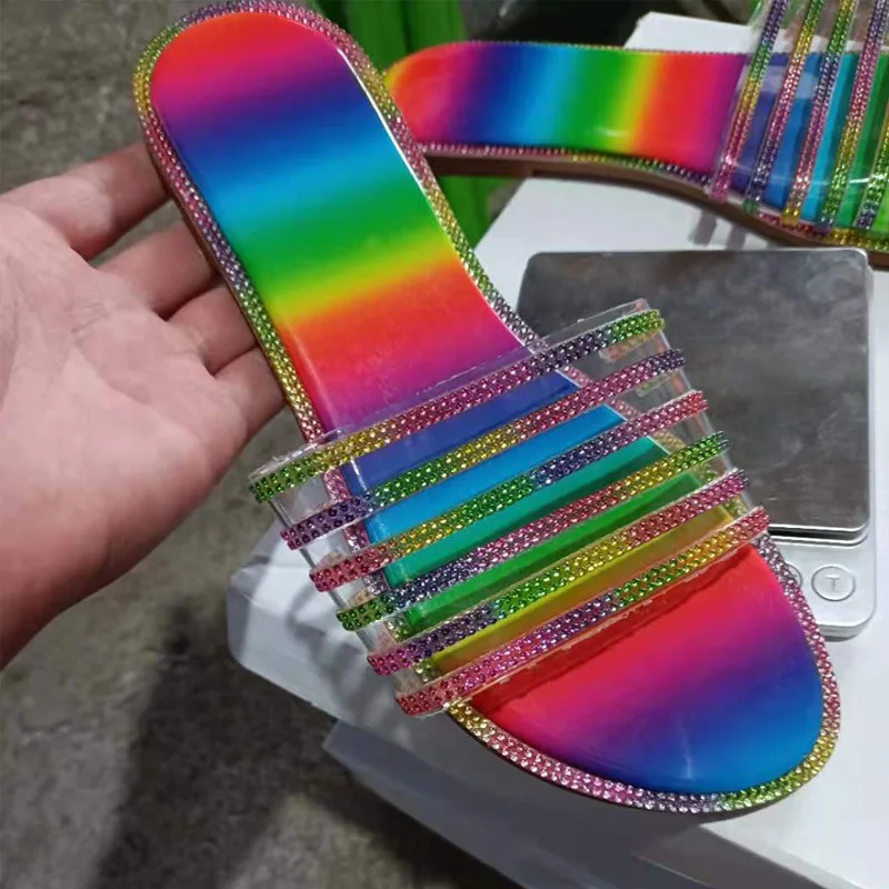 Женские летние тапочки с блестками, летние сандалии на плоской подошве с блестками, бесплатная доставка