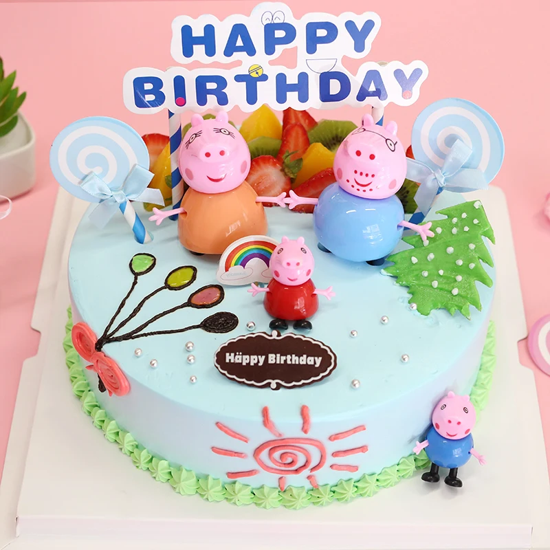Plastic Pink Pig Family Toy for Children Baby Shower Happy Birthday Party Cake Decoration Cartoon Doll Piggy Topper Cake
